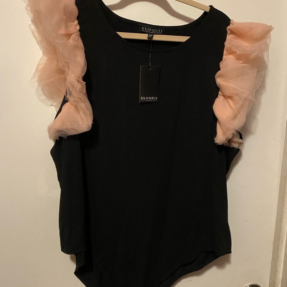 Brand new black with short pink tulle sleeves! Size 26-28